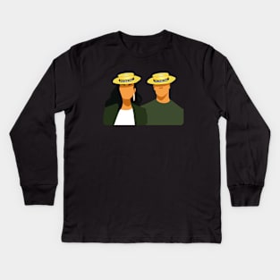 Madeira Island female and male couple no face illustration using the traditional straw hat Kids Long Sleeve T-Shirt